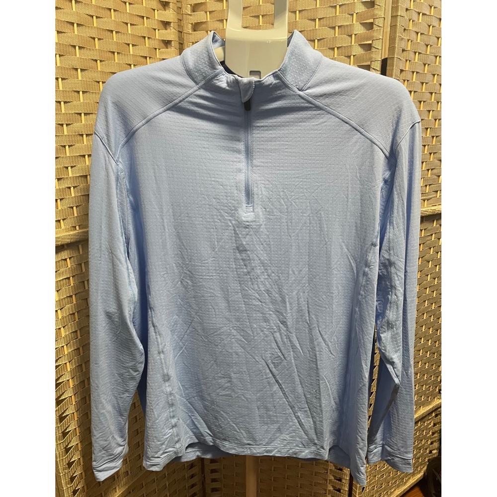 IBKUL Mens Light Blue Quarter Zip Pullover UPF 50+ Long Sleeve Active Top L
